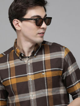 The Bear House - Mens Brown Checked Flannel Slim Fit Casual Shirt