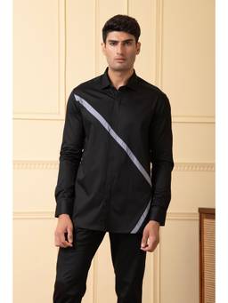 HILO DESIGN - Black Oscuro Cotton Satin Shirt