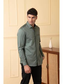 HILO DESIGN - Olive Rugged Cotton Satin Shirt