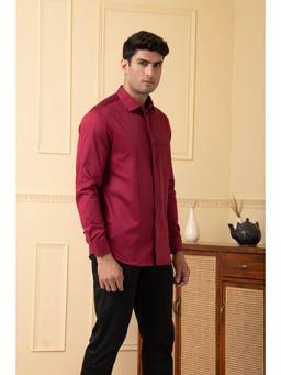 HILO DESIGN - Maroon Carmine Cotton Shirt