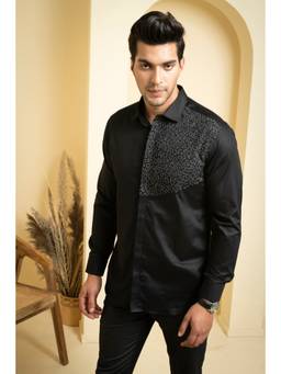 HILO DESIGN - Black Distorted Cotton Satin Shirt