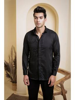 HILO DESIGN - Black Awel Cotton Satin Shirt