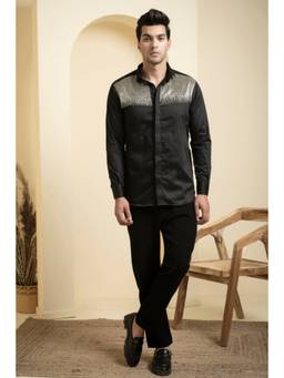HILO DESIGN - Black Glare Cotton Satin Shirt