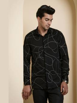 HILO DESIGN - Black Grayab Cotton Satin Shirt