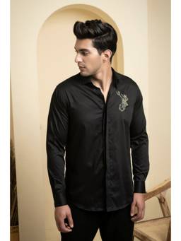 HILO DESIGN - Black Perto Cotton Satin Shirt