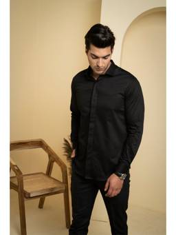 HILO DESIGN - Black Perto Cotton Satin Shirt
