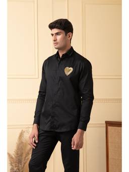 HILO DESIGN - Black Beat Cotton Satin Shirt