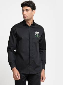 HILO DESIGN - Black Leafy Cotton Shirt