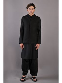 Bohame - Adam Black Kurta with Nehru Jacket (Set of 3)