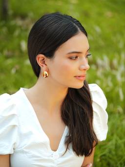 VARNIKA ARORA - Luna Maroon Enamel Gold Hoops Earrings