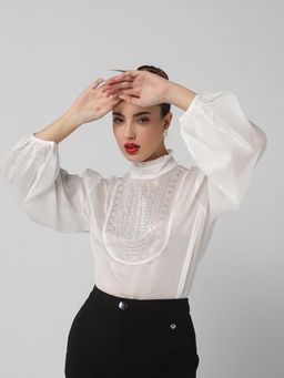 SHOWOFF - Classic Women White Embellished Top