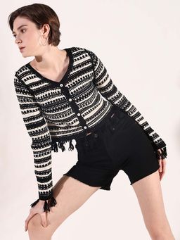 SHOWOFFFF - Women Black Geometric Crochet Top