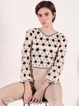 SHOWOFF - Women Cream Floral Crochet Crop Top