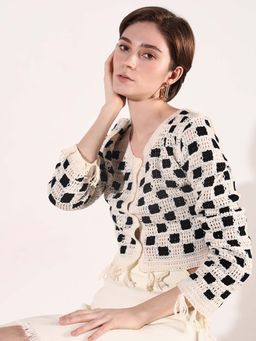 SHOWOFF - Women Black Geometric Crochet Top