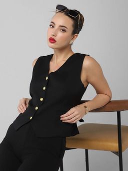 SHOWOFFFF - Edition Women Black Solid Vest Crop Top