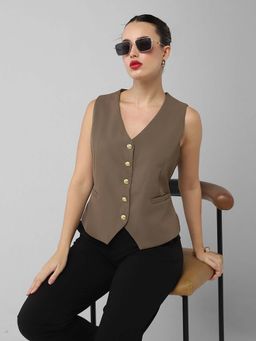 SHOWOFFFF - Edition Women Brown Solid Vest Crop Top