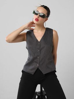 SHOWOFFFF - Edition Women Grey Vertical Stripes Vest Top