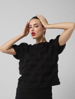 SHOWOFF - Classic Women Black Textured Top