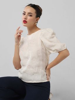 SHOWOFFFF - Classic Women Cream Textured Top