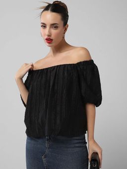 SHOWOFF - Classic Women Black Textured Top