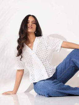 SHOWOFF - Women Off White Self Design Crochet Top