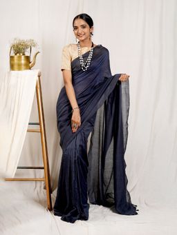Teejh - Anchor Grey Mulmul Cotton Saree with Unstitched Blouse