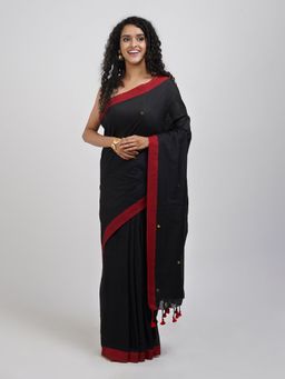 Teejh - Savali Black Mulmul Saree with Unstitched Blouse