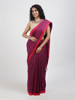Teejh - Savali Magenta Mulmul Saree with Unstitched Blouse