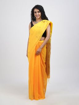Teejh - Tasha Yellow Muslin Silk Saree with Unstitched Blouse
