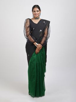 Teejh - Tasha Green Muslin Silk Saree with Unstitched Blouse