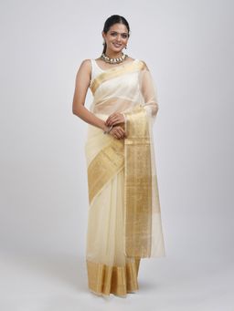 Teejh - Zunaira Off White Organza Saree with Unstitched Blouse