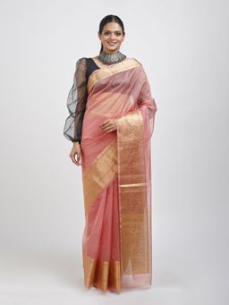 Teejh - Zunaira Onion Pink Organza Saree with Unstitched Blouse