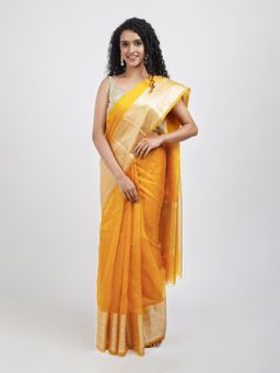 Teejh - Samara Yellow Organza Saree with Unstitched Blouse