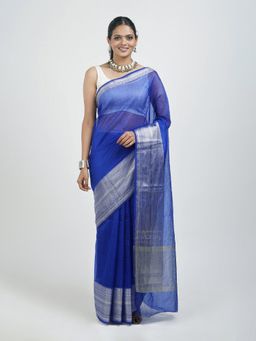 Teejh - Samara Blue Organza Saree with Unstitched Blouse