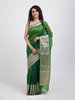Teejh - Samara Green Organza Saree with Unstitched Blouse