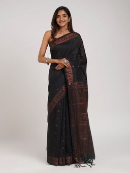 Teejh - Suhana Safar Black Cotton Zari Jam Dani Saree with Unstitched Blouse
