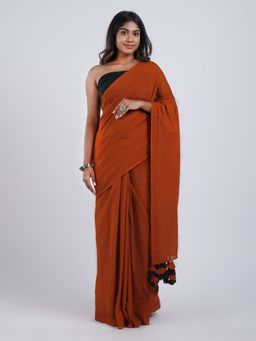Teejh - Dusk & Dawn Rust Orange & Black Mulmul Saree with Unstitched Blouse
