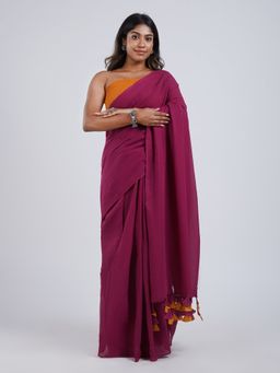 Teejh - Spice Slice Magenta & Mustard Mulmul Saree with Unstitched Blouse
