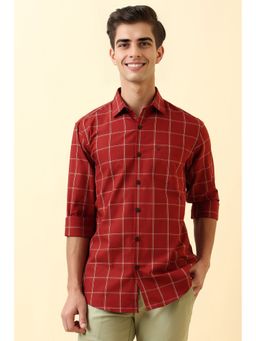 Allen Solly - Men Red Check Full Sleeves Casual Shirt