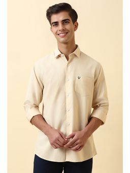 Allen Solly - Men Beige Solid Full Sleeves Casual Shirt