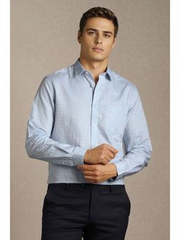 Louis Philippe - Men Light Blue Textured Full Sleeves Formal Shirt