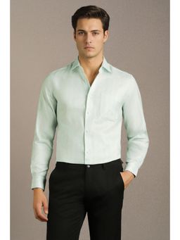 Louis Philippe - Men Light Green Textured Full Sleeves Formal Shirt