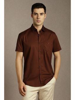 Louis Philippe - Men Brown Solid Half Sleeves Casual Shirt