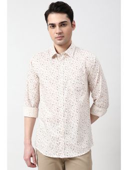 Peter England - Men Off White Slim Fit Print Full Sleeves Casual Shirt