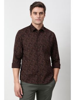 Peter England - Men Brown Slim Fit Floral Full Sleeves Casual Shirt