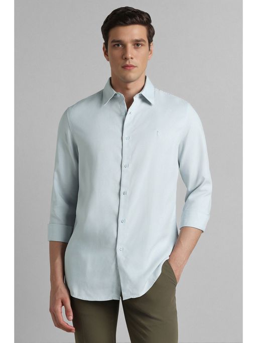 Simon Carter Blue Solid Casual Shirt