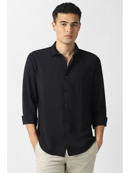 Van Heusen - Men Black Solid Full Sleeves Casual Shirt