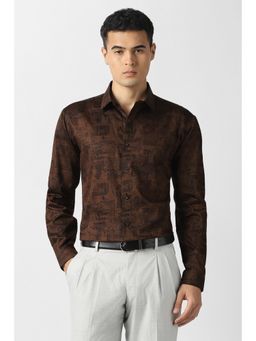Van Heusen - Men Brown Printed Full Sleeves Fromal Shirt