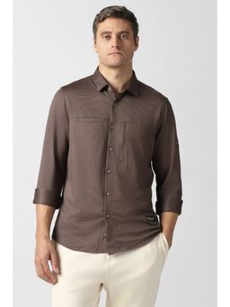 Van Heusen - Men Brown Textured Full Sleeves Casual Shirt