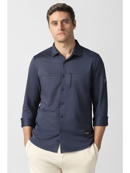 Van Heusen - Men Navy Textured Full Sleeves Casual Shirt